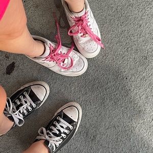 NIKE AIR FORCES with pink laces